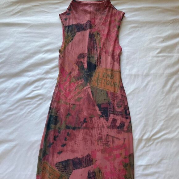 Urban Outfitters Pink Graphic Mesh Midi Dress  - Size Medium - Picture 4 of 5